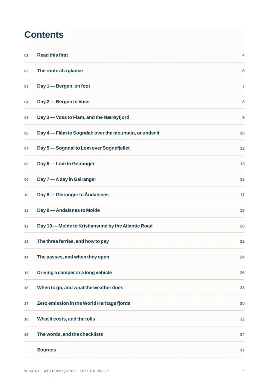 Contents page of “The western fjords in 10 days”