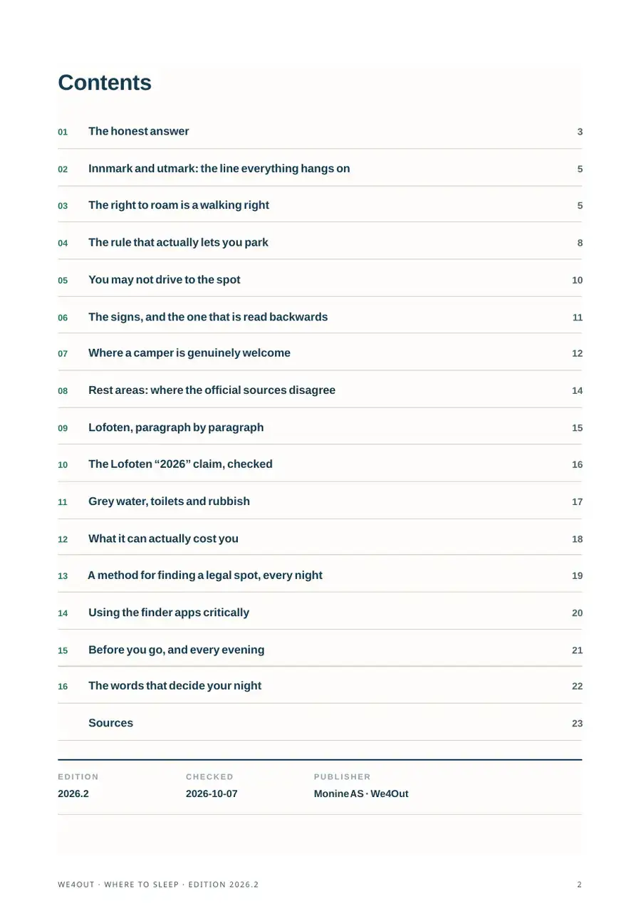 Contents page of “Where can I sleep with a camper in Norway?”