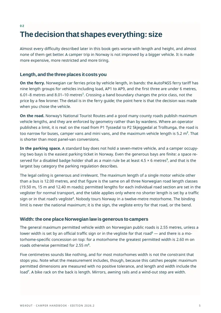 Page 5 of “The Norway camper handbook”: The decision that shapes everything: size