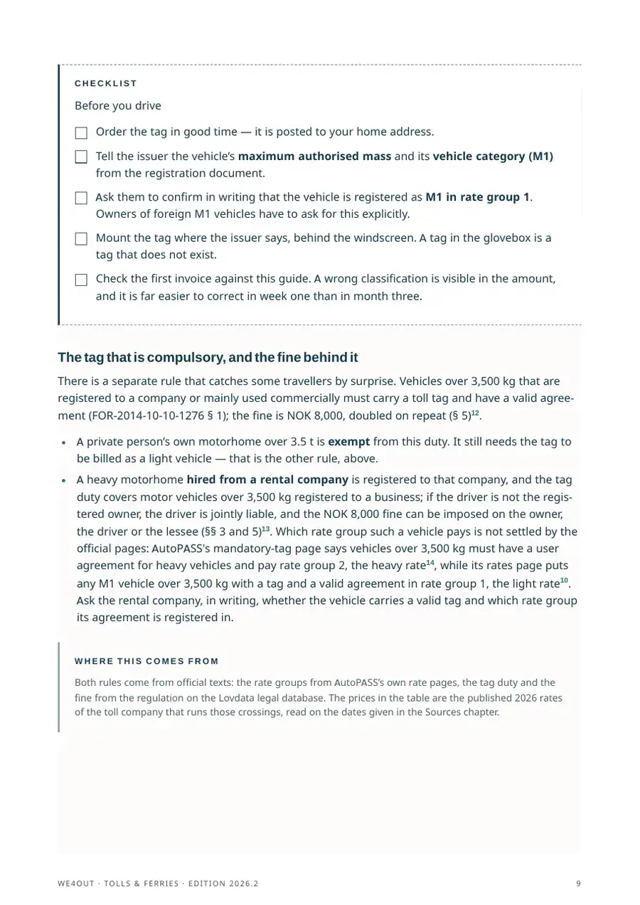Page 9 of “Tolls, ferries & paying on Norway’s roads”: Before you drive